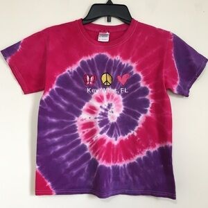 Gildan Big Girls Heavy Cotton Pink Purple Short Sleeve Sweet Spiral Tie Dye Tee